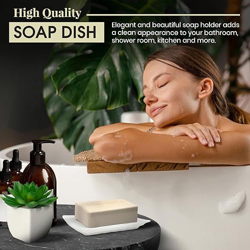 Miniatura 3 de Jabonera moderna Zen blanca  4.9 x 3 pulgadas  Soporte de cerámica duradero para jabón con crestas de ahorro de jabón, pies antideslizantes,