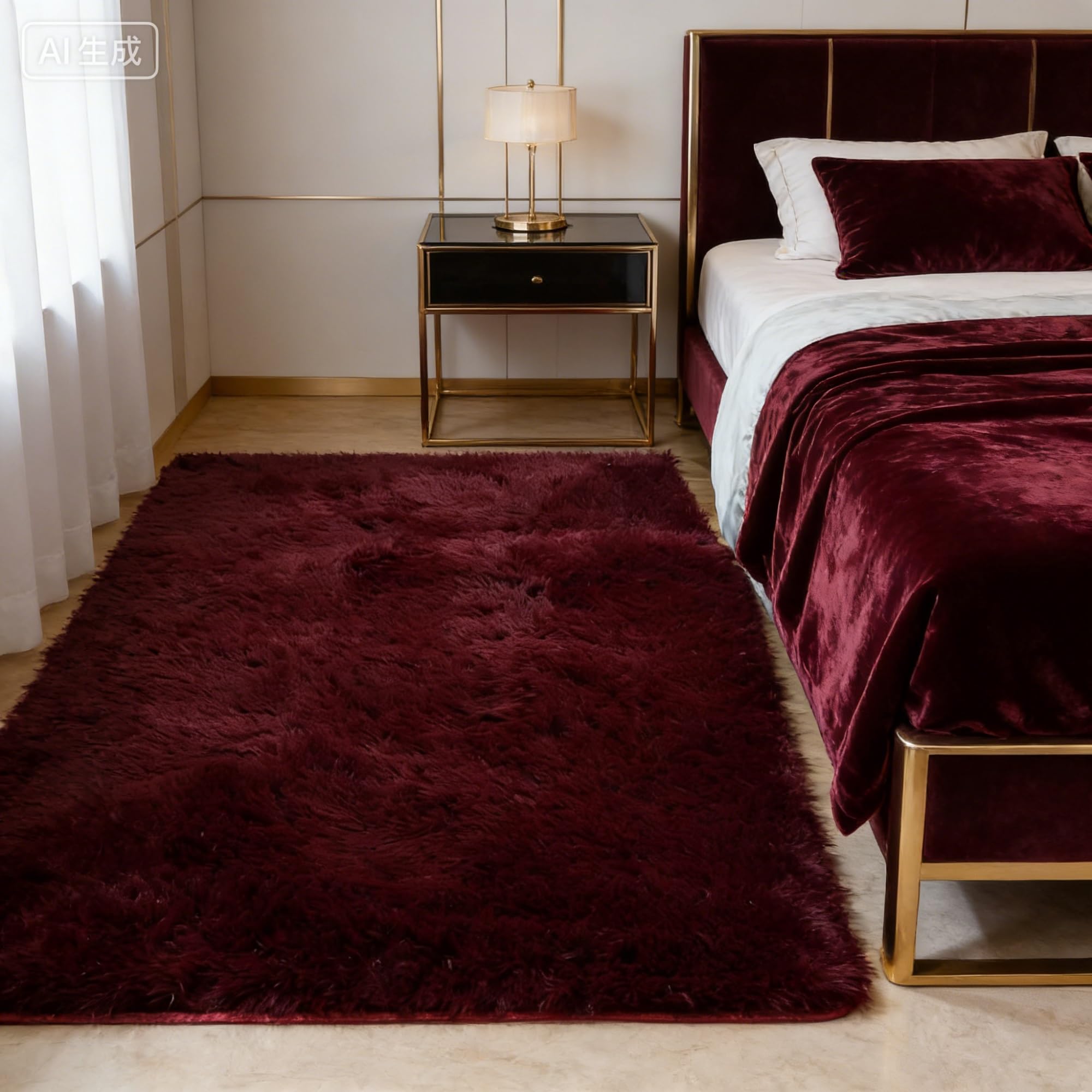 Tapis moelleux vin rouge de 40 x 100 cm avec finitions soignées pour salon et chambre