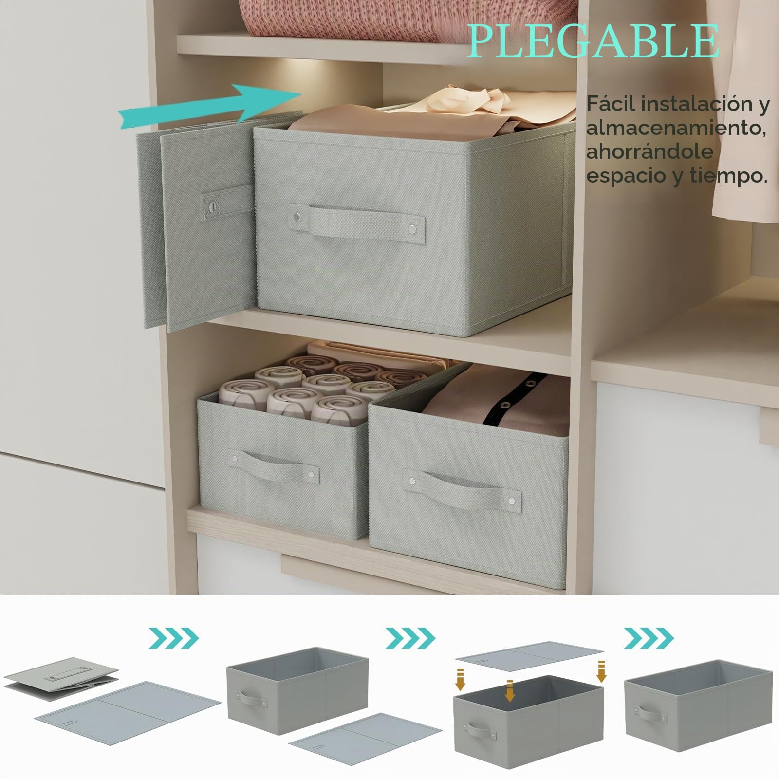 Cajas de Almacenaje Robusto, Juego de 3 Cajas, 47x28x20 cm, Gris | Almacenaje de Tela para Ropa con 2 Asas, Cajas Plegables para Organizar el Armario, Para Sala de Estar, Dormitorio