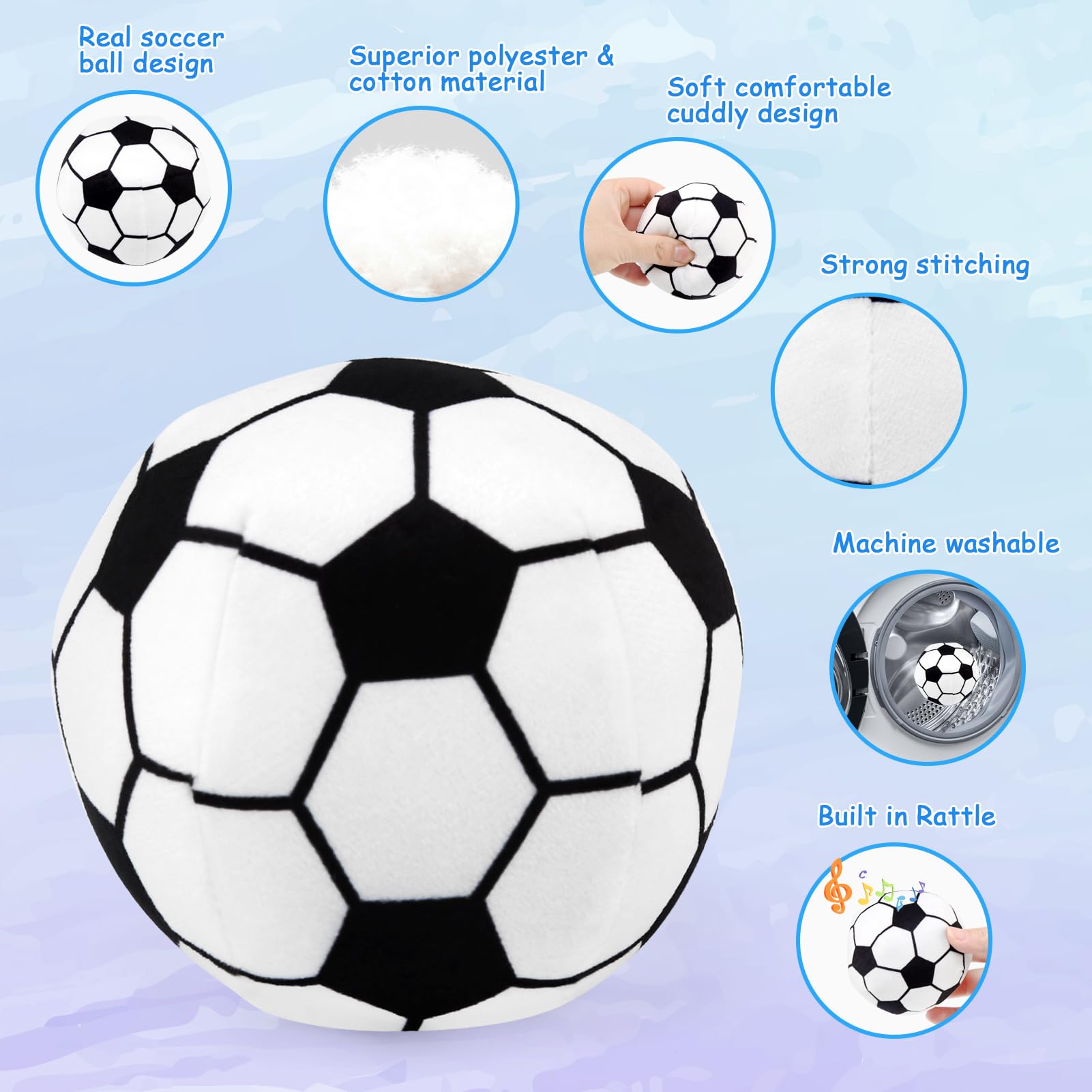 LEADSTAR 3.1" My First Soccer Ball,Mini Plush Baby Soccer Ball Rattle Toy, Classic Black & White - Image 2