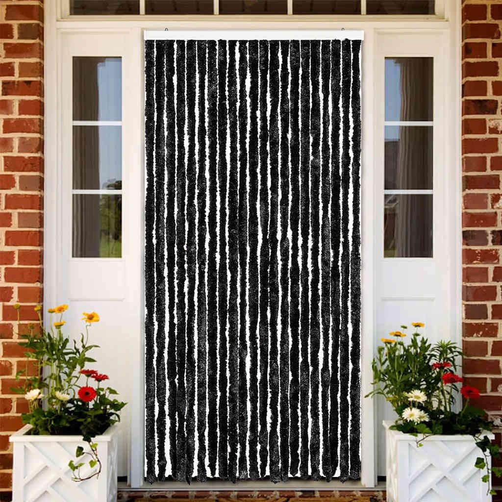 Zasłona antracytowa, 90 x 220 cm, szenilowa, ochrona przed komarami, na okno, drzwi, balkon, taras, samoprzylepna, zamek błyskawiczny