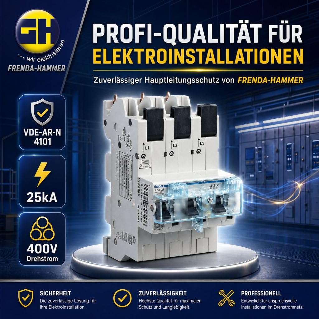 Hager HTS350E SLS-Schalter 50A 3-polig selektiver Hauptsicherungsautomat SHU mit Stecktechnik, Hauptleitungsschutzschalter für Zählerschrank Sammelschiene 400V 25kA