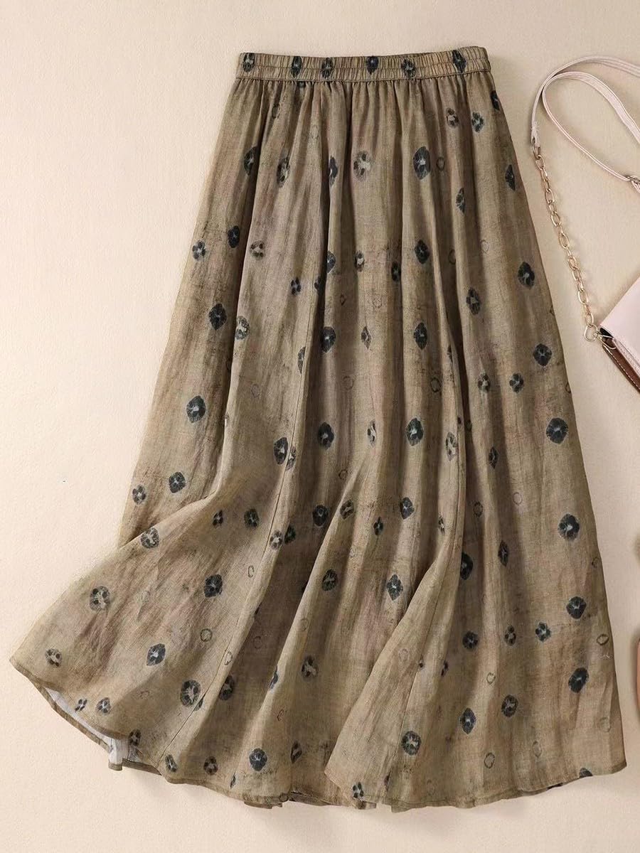 Gonna A-Line Donna Floreale Tasca Vita Gonna A-Line Donna Floreale(Khaki L)