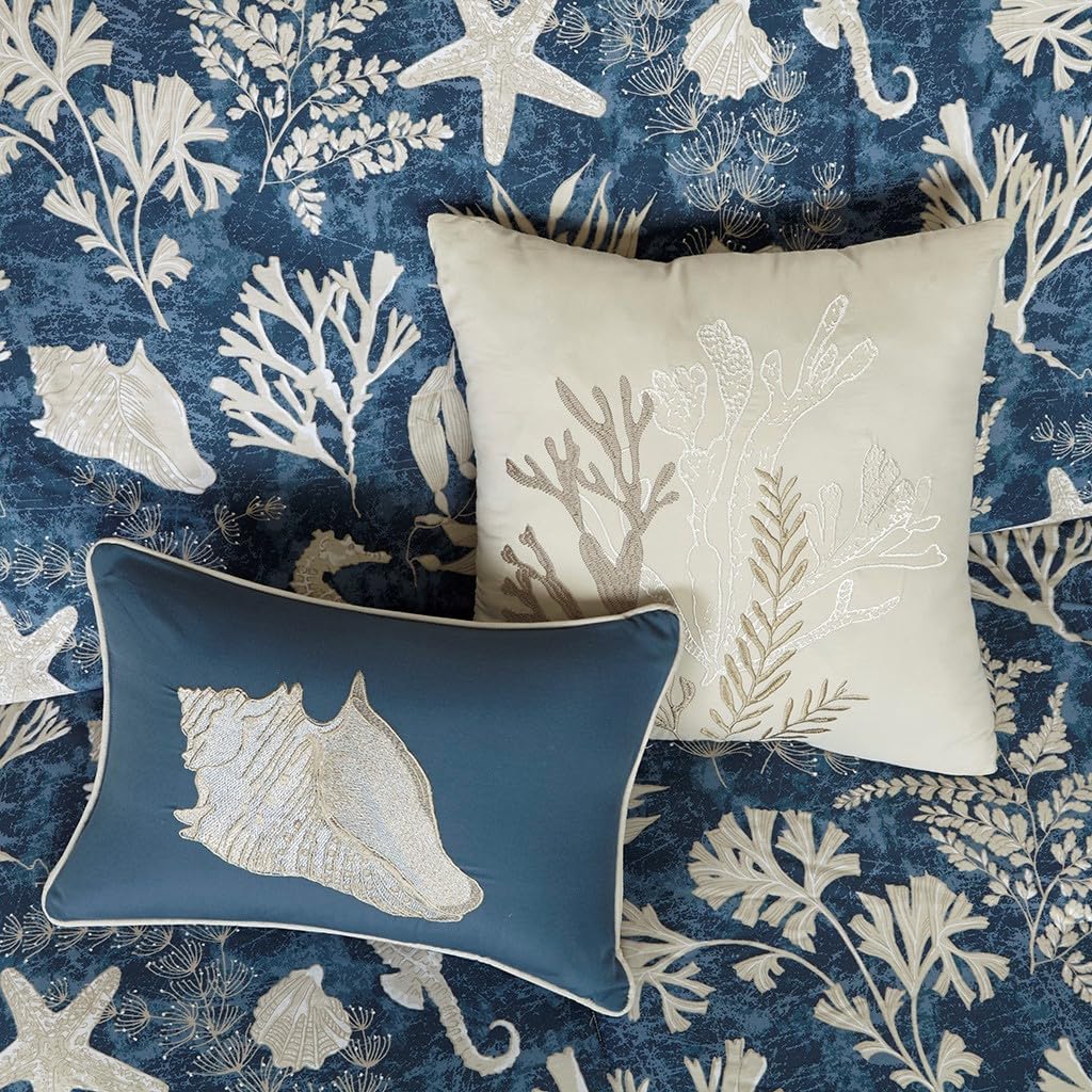 SeaLife Blue Seashells and Starfish Beach House California Cal King Comforter Set (7 Piece Bed in a Bag) + Homemade Wax Melts