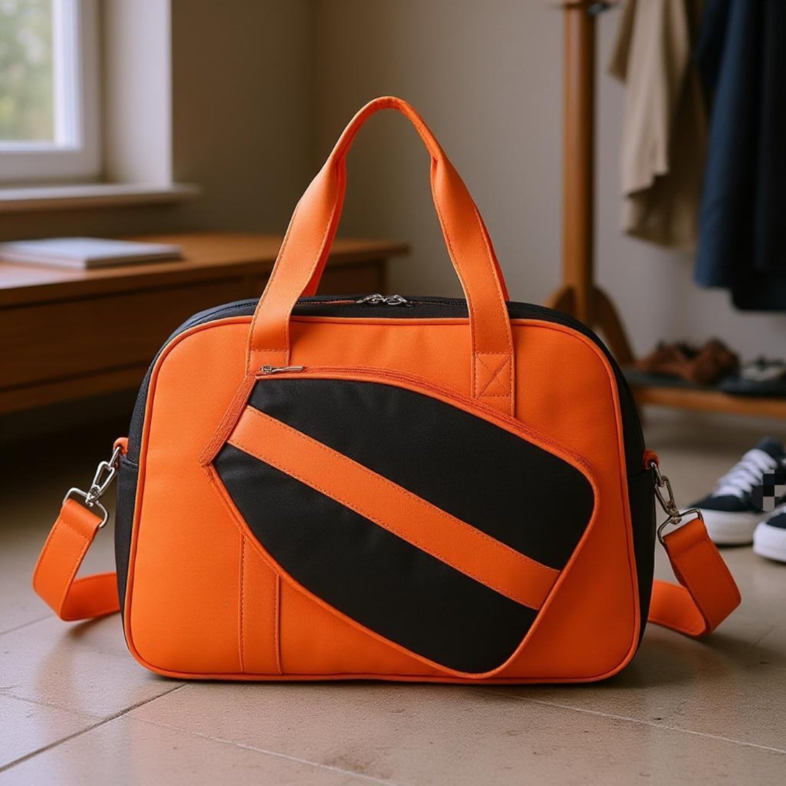 Borsa a Tracolla Borsa Racket Borsa Sportiva Borsa Duffel per Attrezzatura con Forma Rettangolare E Angoli Arrotondati in Tessuto Spalmato, Arancione, Arancione, 46 20 33