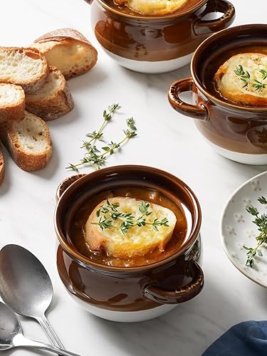 Miniatura 4 de LE TAUCI Tazones de sopa de cebolla francesa con asas, 16 onzas, de cerámica, de cebolla, platos aptos para horno, para sopa, chile, estofado de