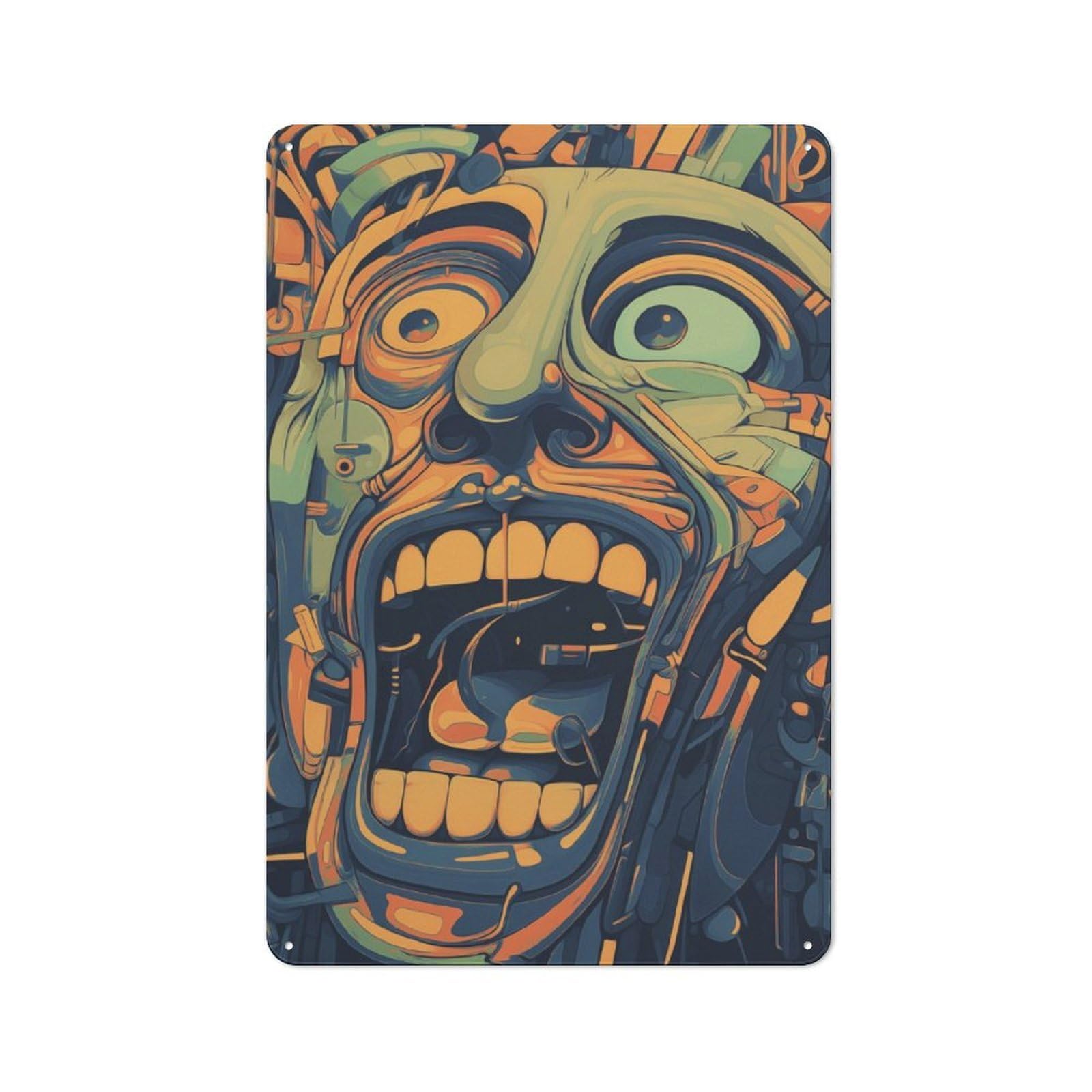 Junmoney Crazy Face Vintage Metal Wall Decor 30X20cm, Tin Wall Sign For Restaurant, Kitchen, Counter Or Breakfast Nook