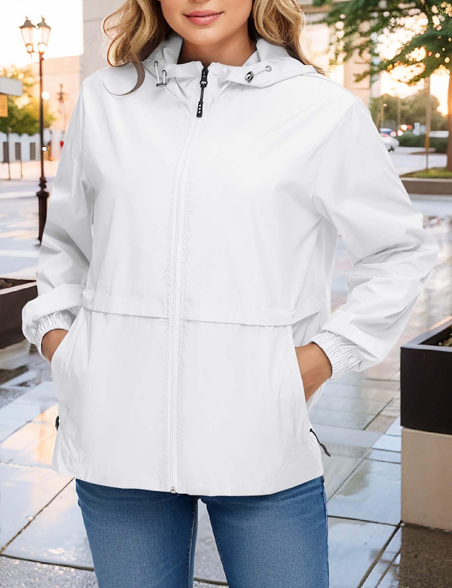 Chaqueta impermeable ligera para mujer, cortavientos con capucha plegable para actividades al aire libre — view 10