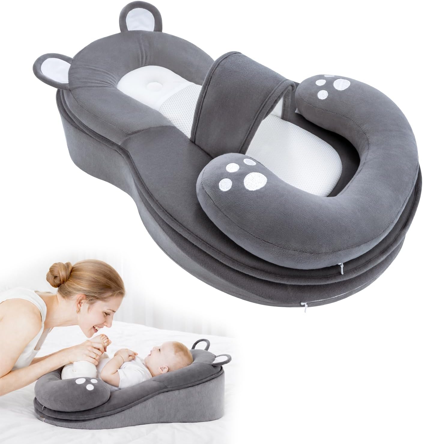 Baby Feeding Pillow, Anti Reflux Pillow for Baby, Dual-Function Removable Pad
