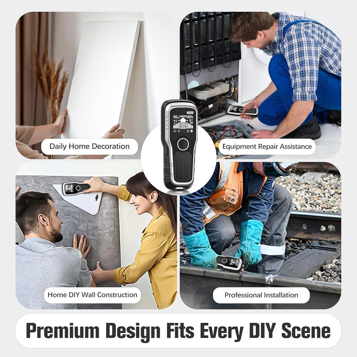 Stud Finder Wall Scanner - 6-in-1 Upgraded Multifunction Auto Detection with LCD Display & Audio Alarm for Wood, Metal & AC Wires, Ideal for Home DIY & Professional Contractors (Silver)