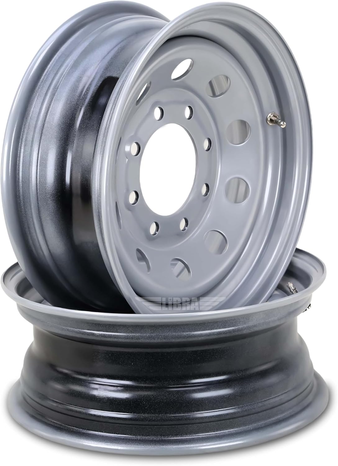 LIBRA 16 x 6 Trailer Wheels 8 Lug on 6.5" Bolt Pattern Silver Mod Trailer Rim, Set 2-17015