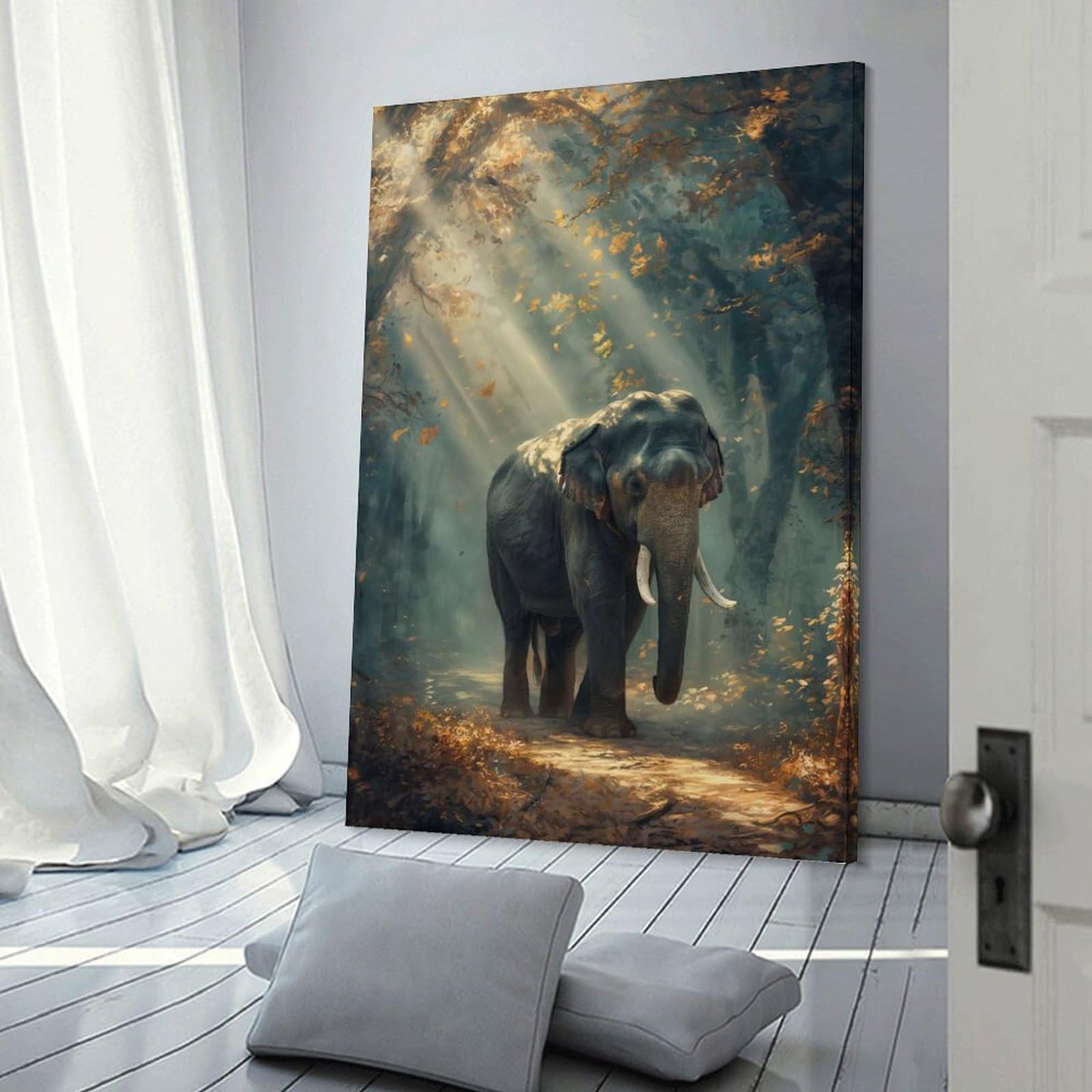 Junmoney Sunlit Jungle Encounter Home Decor Wall Art 24x36inch(60x90cm), for Lounge, Bedroom Or Personal Spaces, Gift Idea for Housewarming And Birthdays