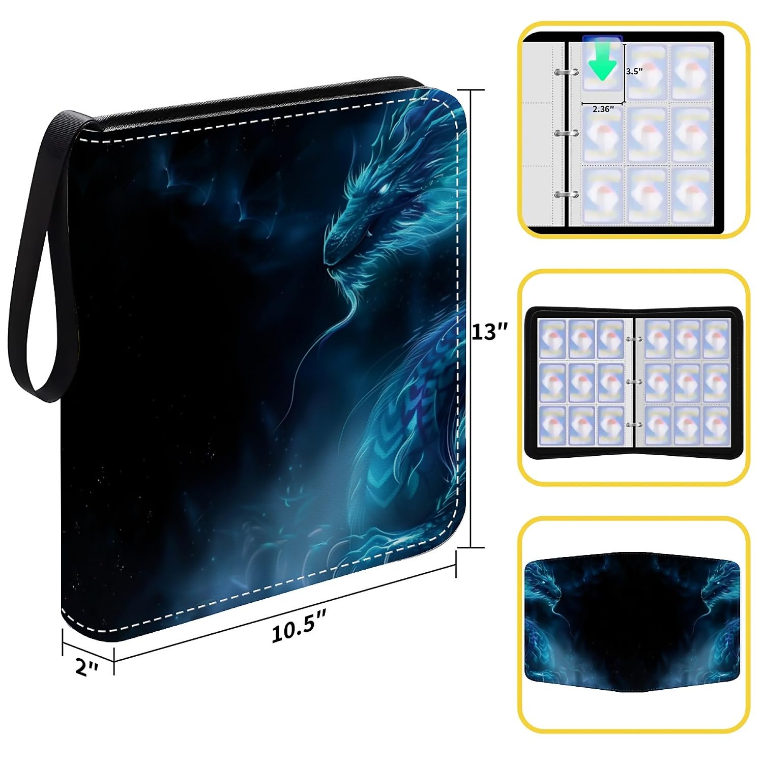 RCZCORN Card Binder 900 Pockets, 50 Sleeves Large Binder Trading Cards Holder 9 Pocket, Storage Organizer, Album Folder Case Protector Collector Gift Dragon Neon Shadows