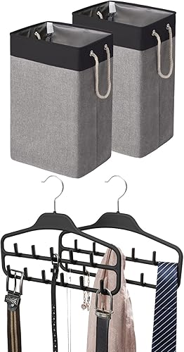 FairyHaus Organizador para colgar cinturones, paquete de 2 y cestas de lavandería, 2 paquetes, color negro