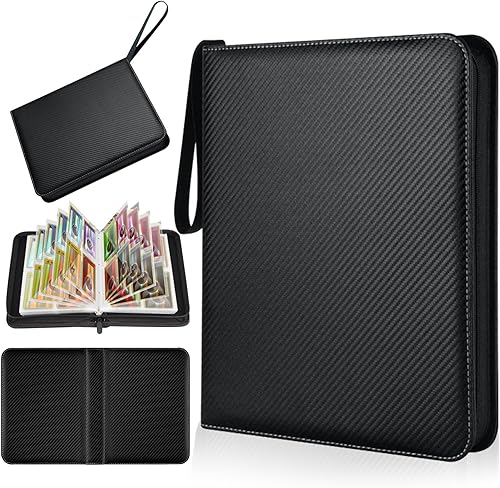 Zxojd Carpeta de tarjetas de fútbol de 4 bolsillos, carpeta de tarjetas coleccionables con cremallera de alta calidad, 400 bolsillos de doble cara, disponible en Yaxa Venezuela