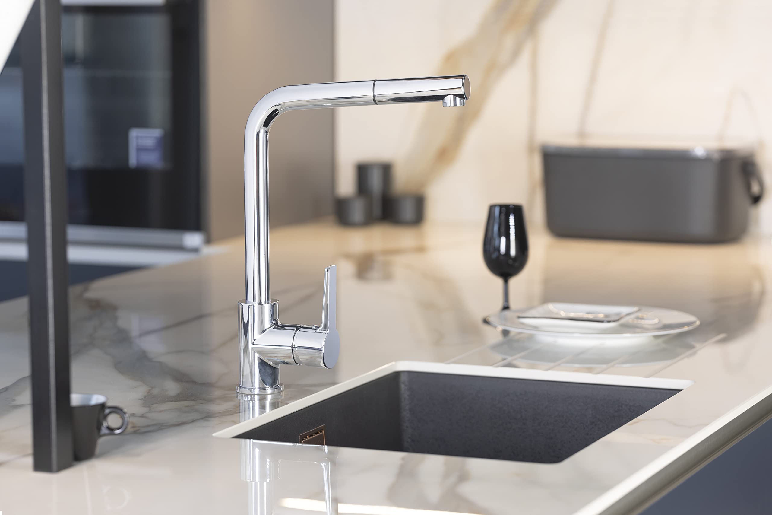 Grifo de Fregadero con Ducha Extraíble Gange Cromado | Mezclador Monomando de Cocina con Cabezal de Doble Función y Manguera Retráctil | Diseño Moderno y Funcional | by EUROSANIT