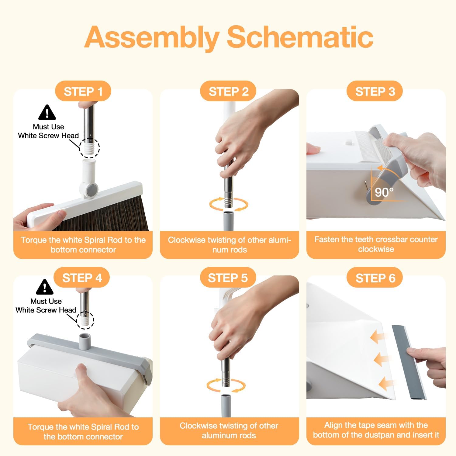 Broom with Dustpan Combo Set,UOEOS One-Sweep Clean,Pet Hair Removal Broom with Self-Cleaning Double-Layer Teeth,High Density Broom and Windproof Dustpan for Indoor&Outdoor