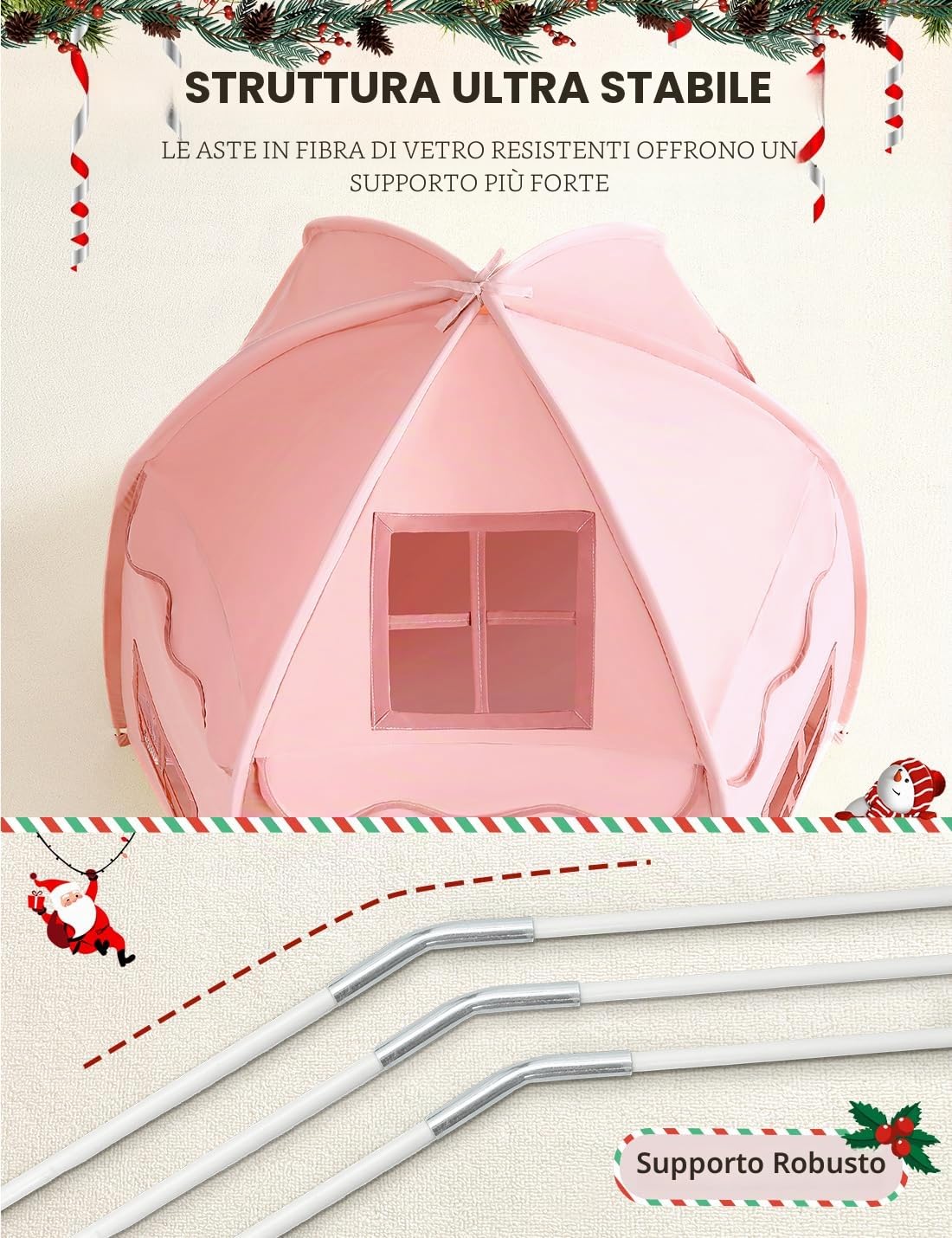 Besrey Tenda per Bambini con Luci – Tenda Gioco per Bambini a Castello per Principesse, Ampio Spazio Interno, Struttura Stabile – Ideale per Tenda Bambini Cameretta e Interni (Rosa)
