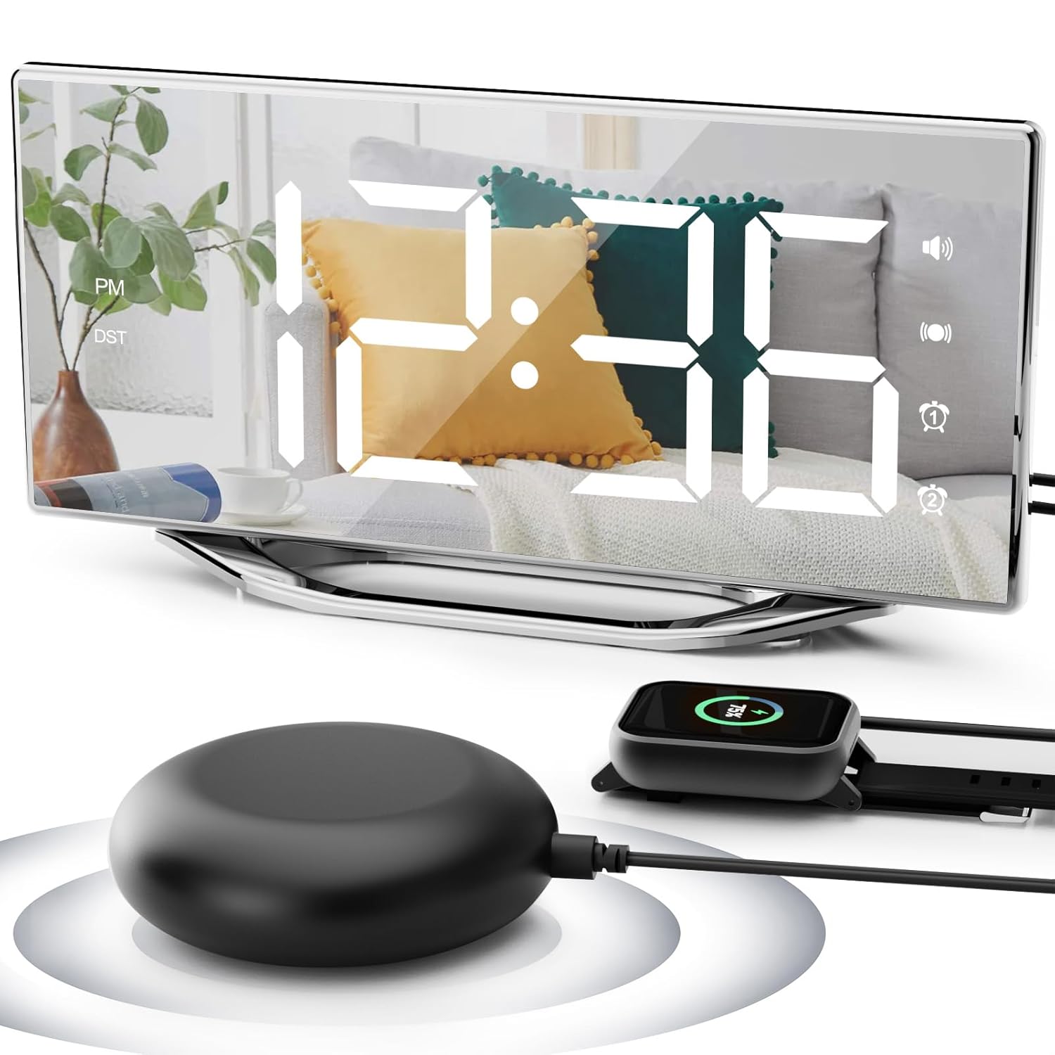 Extra Loud Vibrating Alarm Clock with Bed Shaker for Deep Sleepers Adult Hearing impaired Deaf Dual Alarms Digital