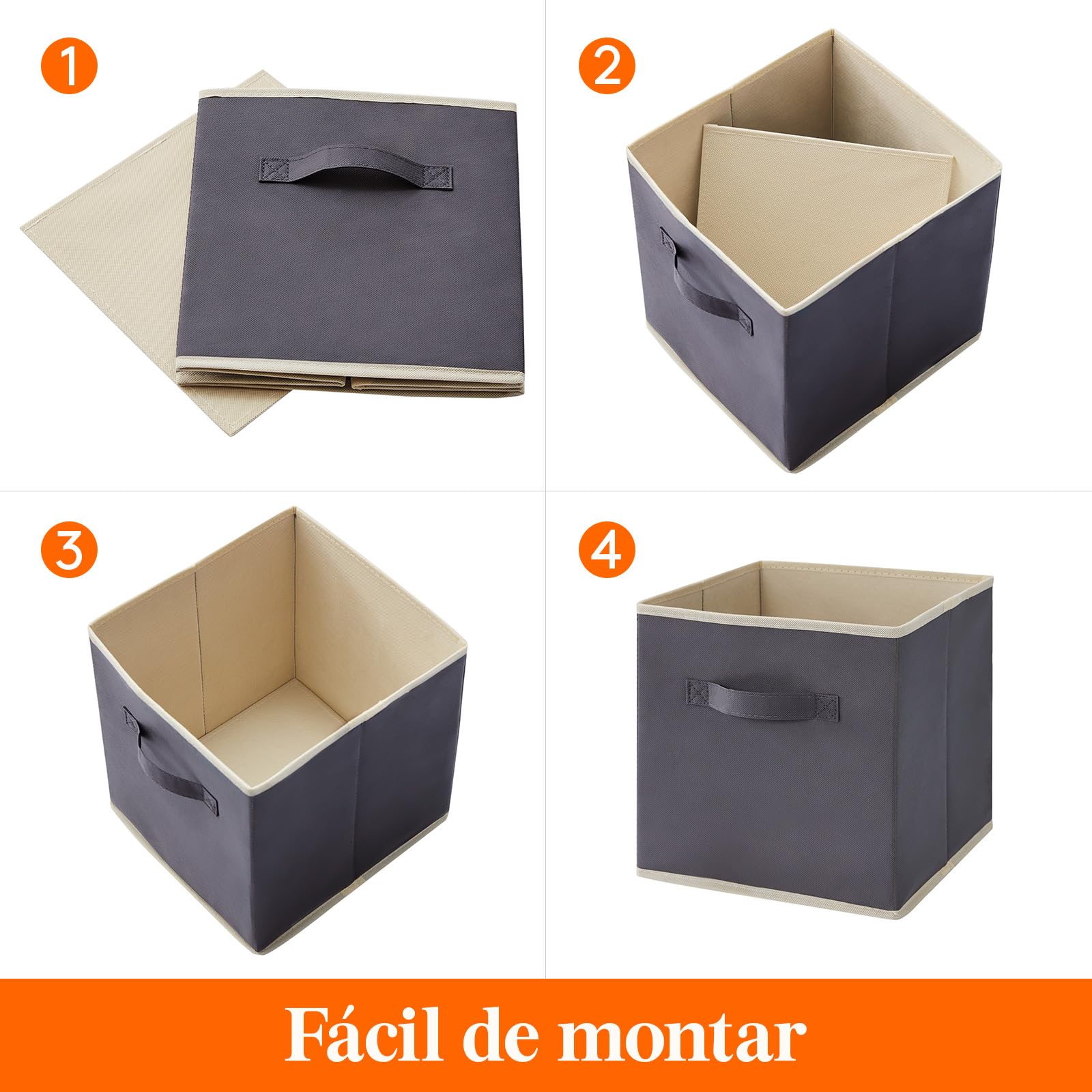 Lifewit Juego de 10 Cubos de almacenamiento plegables, Cestas de Almacenamiento de Tela, Cajas de Almacenamiento con asas, Organizadores para ropa, Juguetes, 33 x 33 x 33 cm, 36 L, Gris