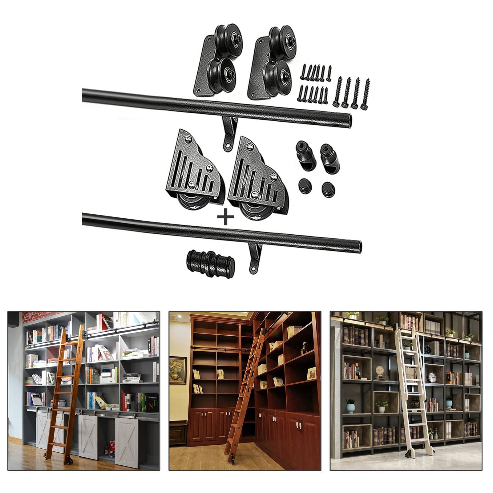 Kit de porte de grange coulissante MiroDo en tube rond acier noir pour rails d'échelle