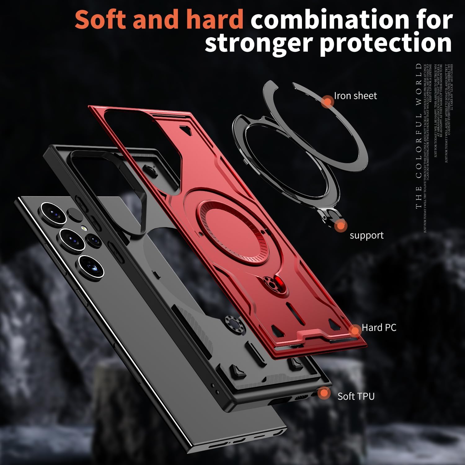 for Galaxy S24 Ultra Case,Compatible with Magsafe,Hybrid 2 in 1 Protective Slim Fit Sturdy Phone Case with Invisible Magnetic Kickstand for Galaxy S24 Ultra Case,Red