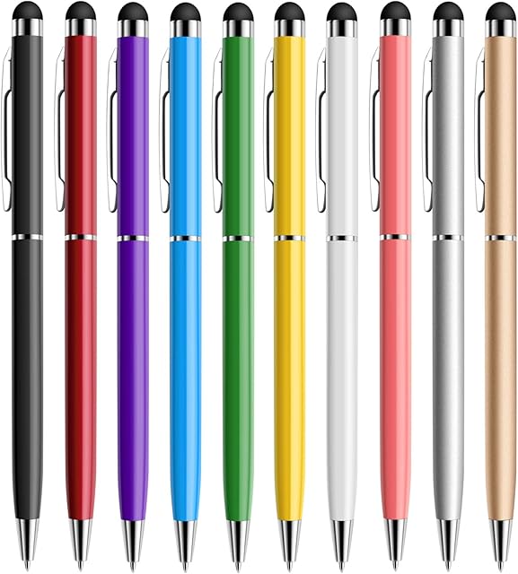 Mixoo Stylus Pen 10 Pack Universal Capacitive 2 in 1 Retractable Ballpoint Pens and Styli Touch Screen Pencil for Tablets/iPad/iPhone/Smartphones/Samsung Galaxy All Touchscreen Devices, Muliple Colors