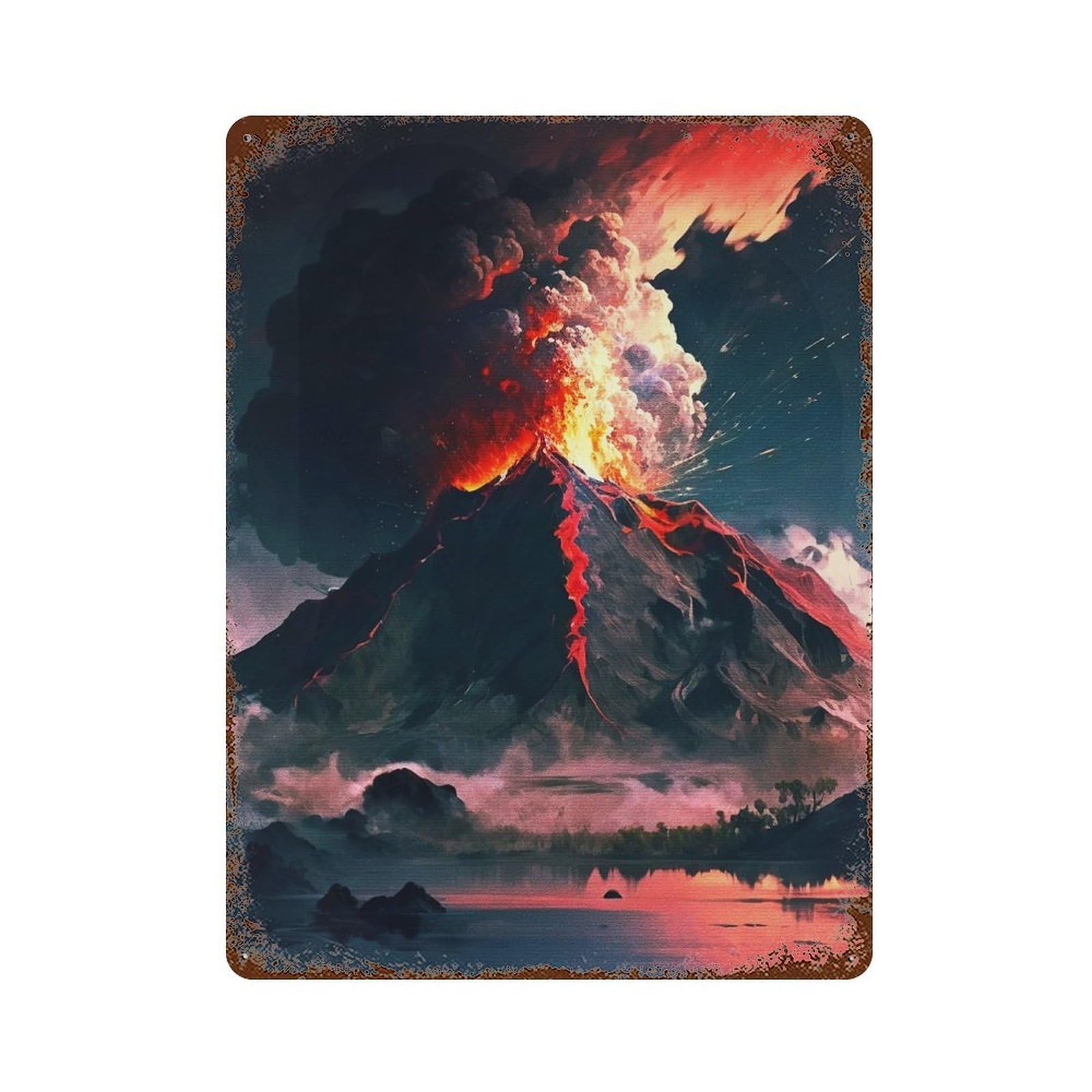 Vintage Metal Tin Sign Eruption Volcano 15.7"x11.8", Classic Wall Plaque for Pub, Kitchen And Man Cave Decor