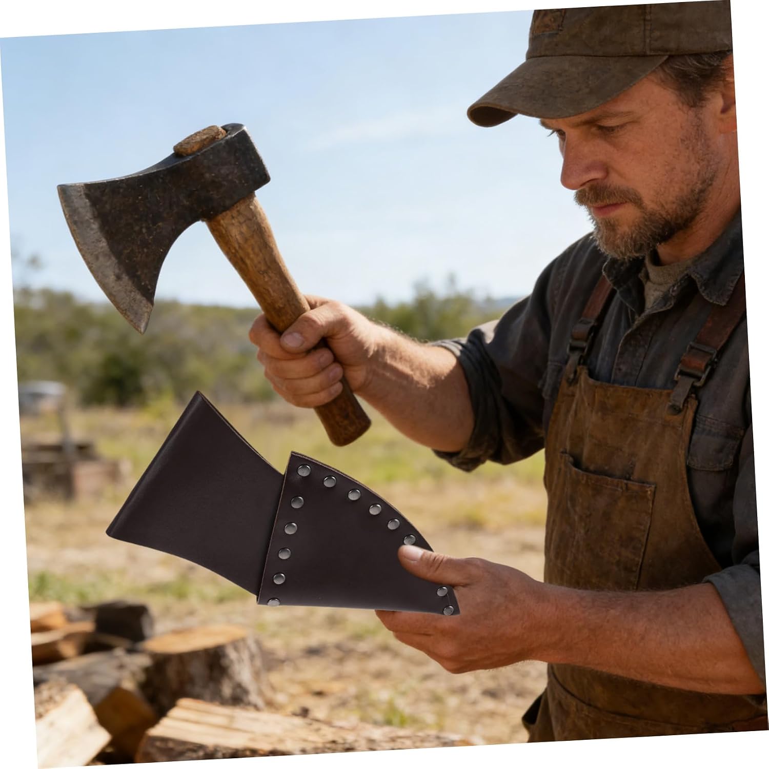 LABRIMP Outdoor Axe Sheath Hatchet Blade Cover Brown Riveted Pu Leather Axe Protector for Camping and Hiking Tool Storage Safety