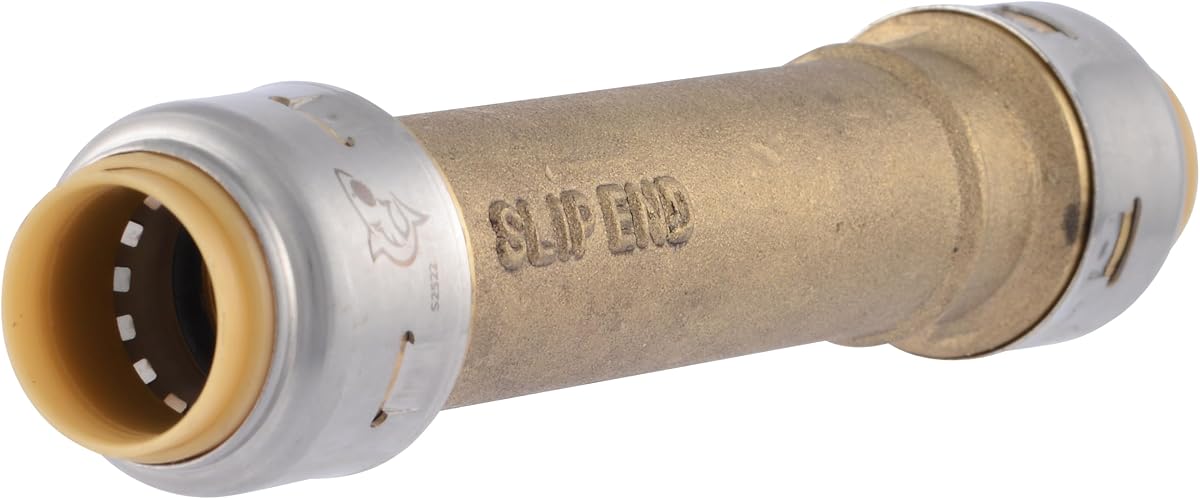 Max 1/2 Inch Slip Coupling, Push to Connect Brass Plumbing Fitting, PEX Pipe, Copper, CPVC, PE-RT, HDPE, UR3008A