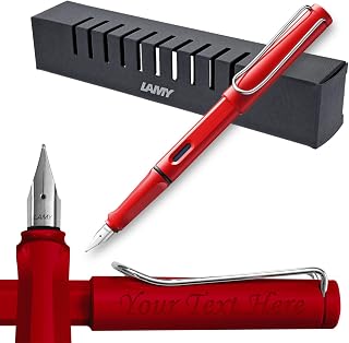 Lamy Engraved Fountain Pen Safari red Great gift for School or Home office (Medium nib)