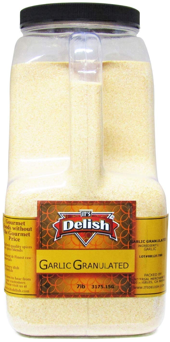 Gourmet Granulated Garlic by It's Delish – 7 LBS Bulk Gallon Size Jug with Handle – Premium Natural Kosher Garlic Granules – Restaurant Foodservice Style Spices & Seasoning