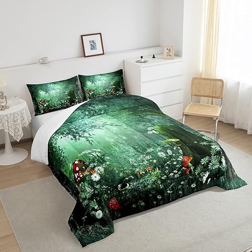 Miniatura 4 de Erosebridal Juego de edredón mágico tamaño Queen, juego de ropa de cama de hongos para niñas, mujeres, niños y adolescentes, hojas de margarita,