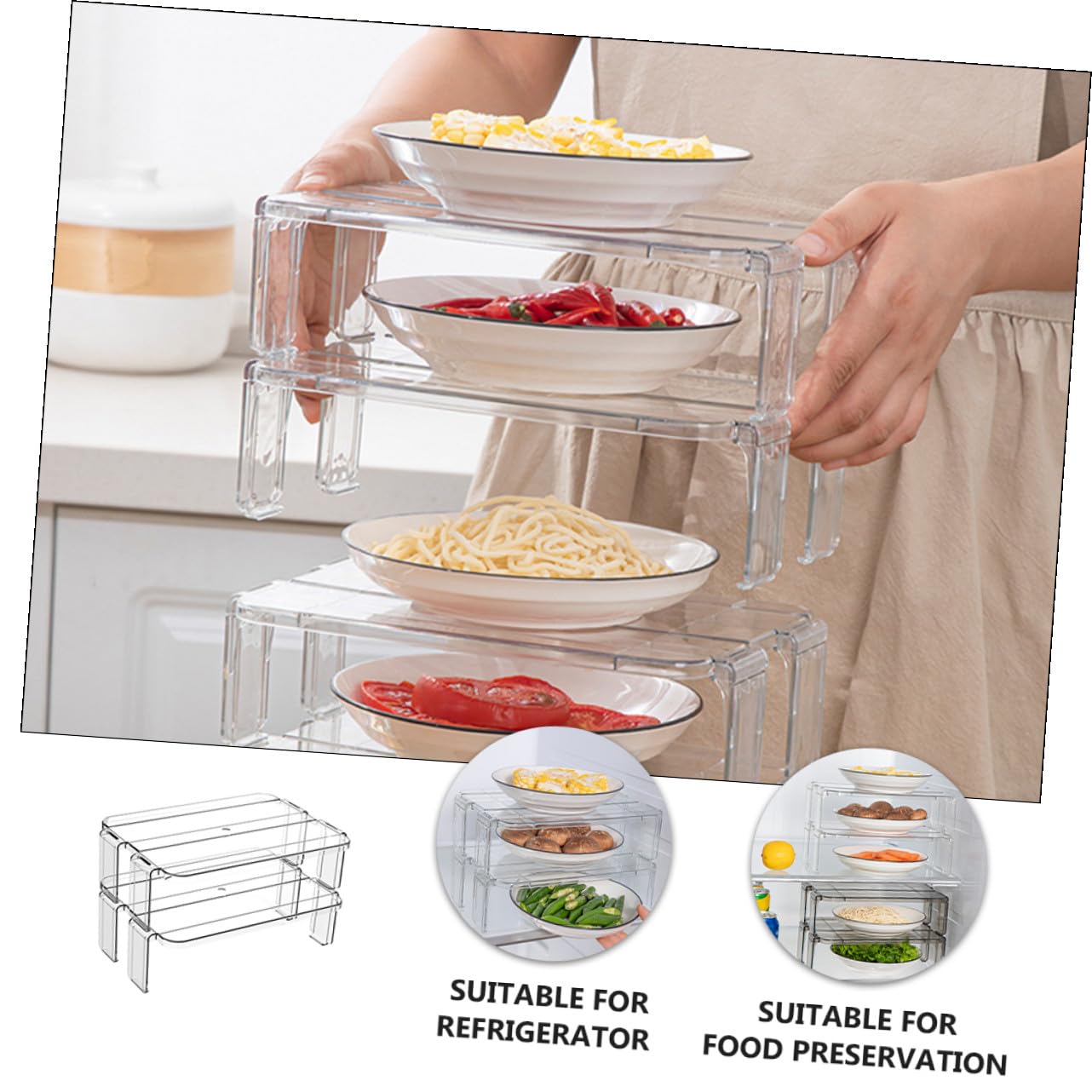 Estante de Almacenamiento Transparente Multifuncional 2piezas Plástico | Organizador para Nevera, Separadores para Nevera, Almacenamiento Nevera, Estante Nevera, Accesorios Frigorifico
