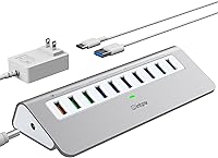 intpw 10-Port 10Gbps USB 3.2 Gen 2 Powered Hub: 7 Data + 3 QC Fast Charge Ports, Aluminum, 36W Adapter for Mac/PC/Laptop