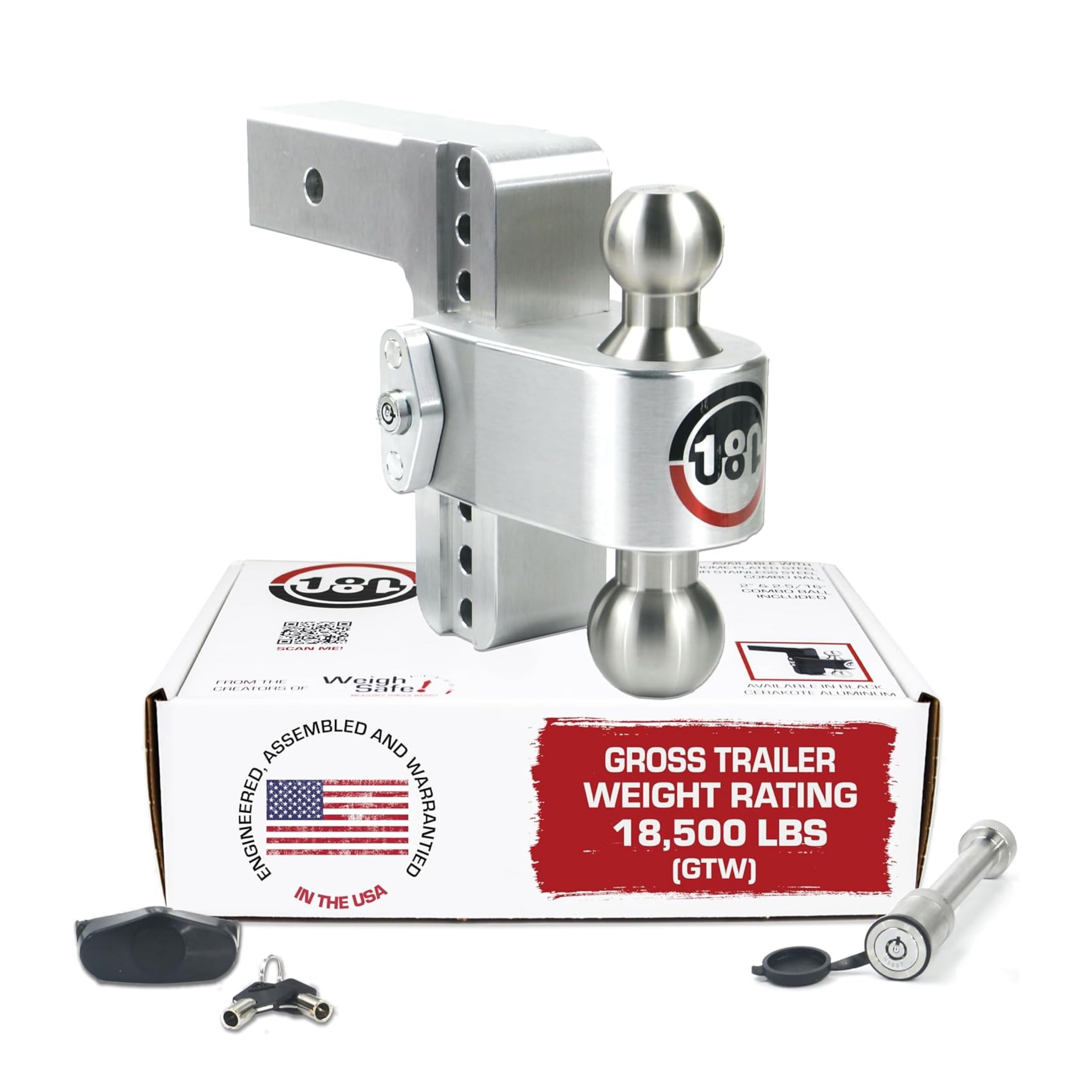 Weigh Safe Adjustable Trailer Hitch Ball Mount, 6" Adjustable Drop Hitch for 2.5" Receiver w/ 2 pc Keyed Alike Lock Set, Heavy Duty Aluminum Trailer Tow Hitch w/ Stainless Steel Tow Balls, 18,500 GTW