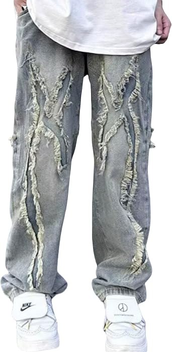 Y2k Baggy Jeans Vintage Distressed Jeans Hip Hop Pants Loose Fit Stacked Jeans Trousers Streetwear