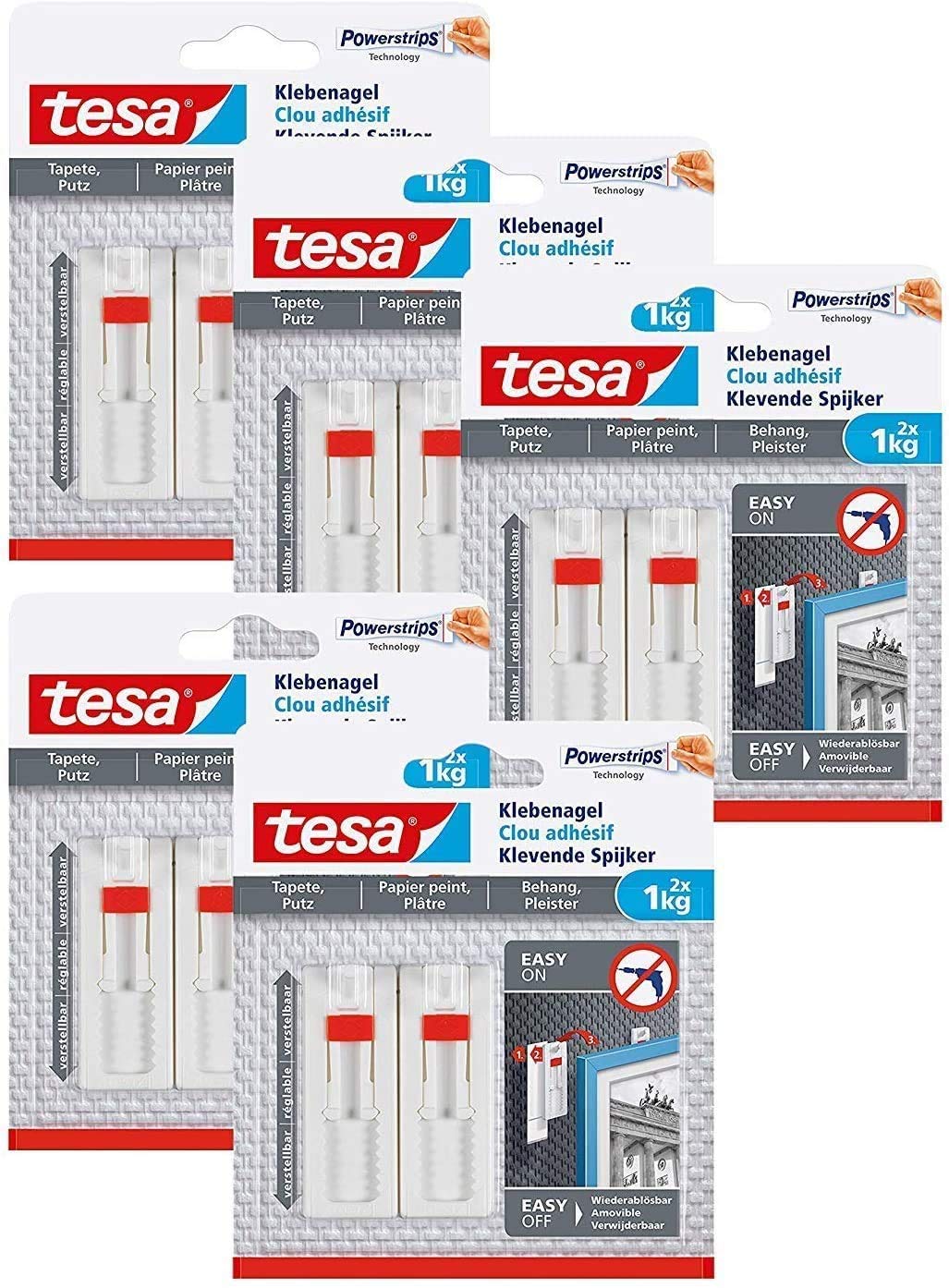tesa Powerstrips - Clavo adhesivo ajustable para papel tapiz y yeso