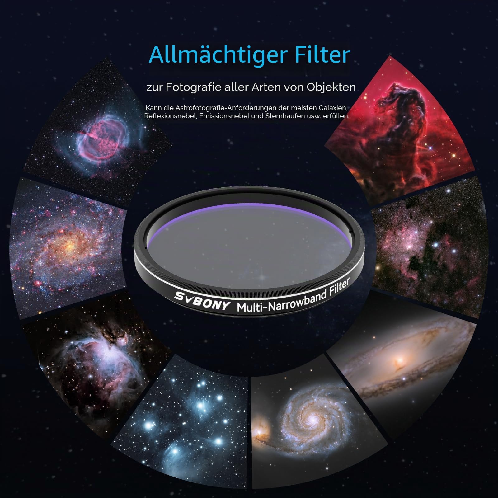 Svbony SV240 Multibandpass-Fotofilter, 2'' Teleskopfilter, NIR-Nahinfrarot-Lichtverschmutzungsfilter, Hohe Durchlässigkeit, Teleskopzubehör für Nebula Galaxy Deep Sky Urban Astrofotografie