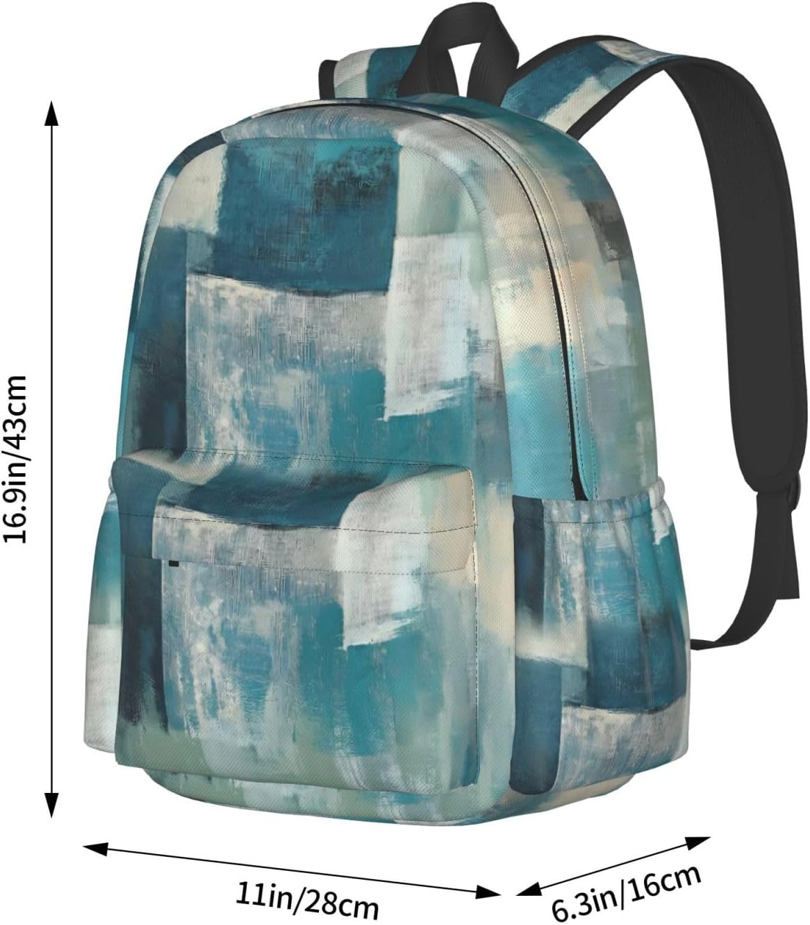 Abstract Turquoise Grey Laptop Backpack For Men Women, Geometric Lightweight Daypack Bookbag For Daily Commutes Business Travel Hiking