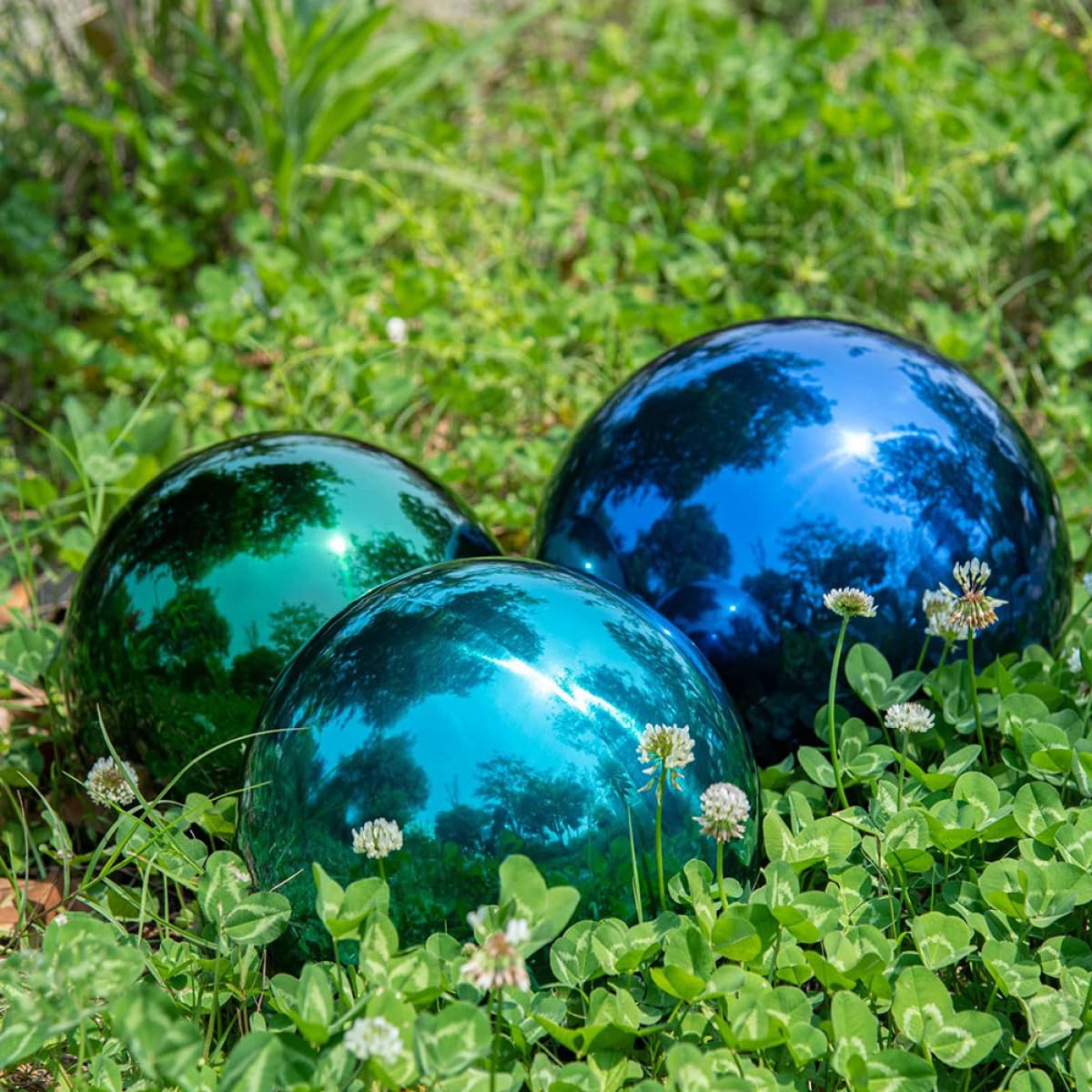 GALPADA Sfera Riflettente Verde da Giardino in Inossidabile 2 Design Chic e Robusto, per Decorazione Natalizia da Esterno o Centrotavola Professionale