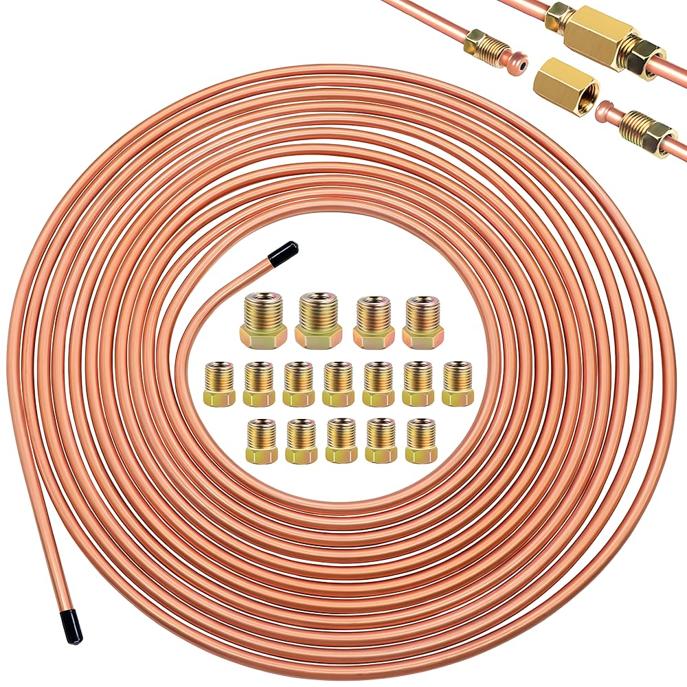 7,62m Tubo di Freno in Rame, Ø3/16" (4,75mm) con 16 Connessioni Linea del Freno in Acciaio Condotti Freni In Rame Kit di Linee Freno Generale Bobina Di Ricambio per Automobile
