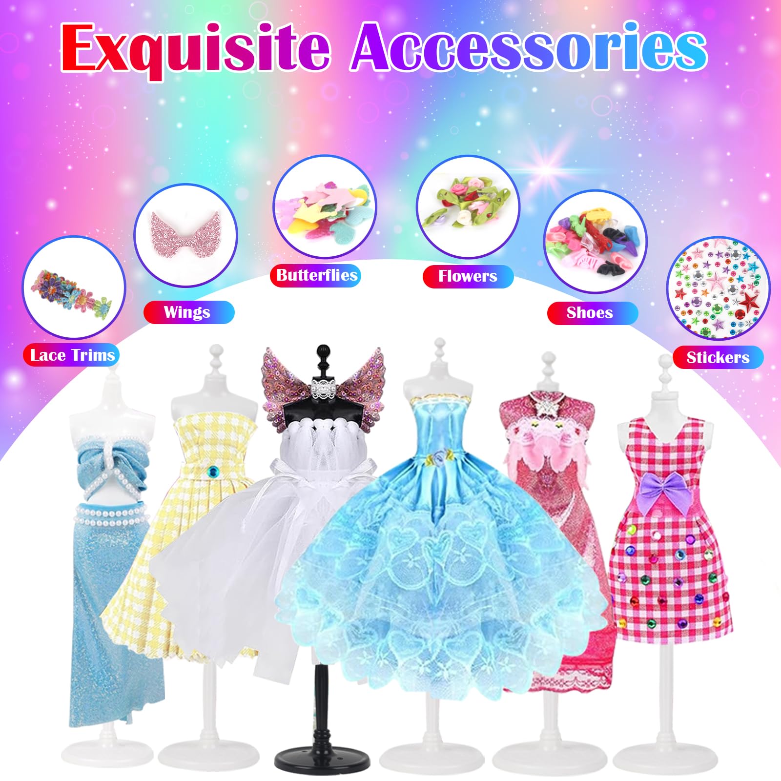 YOCOLE 1000+ Fashion Design Kit, Création de Mode Couture Enfants avec 5 Mannequins, Loisirs Créatifs Activites Manuelles avec Carnet de Croquis, Cadeau D'anniversaire Fille 6 7 8 9 10 11 12 Ans