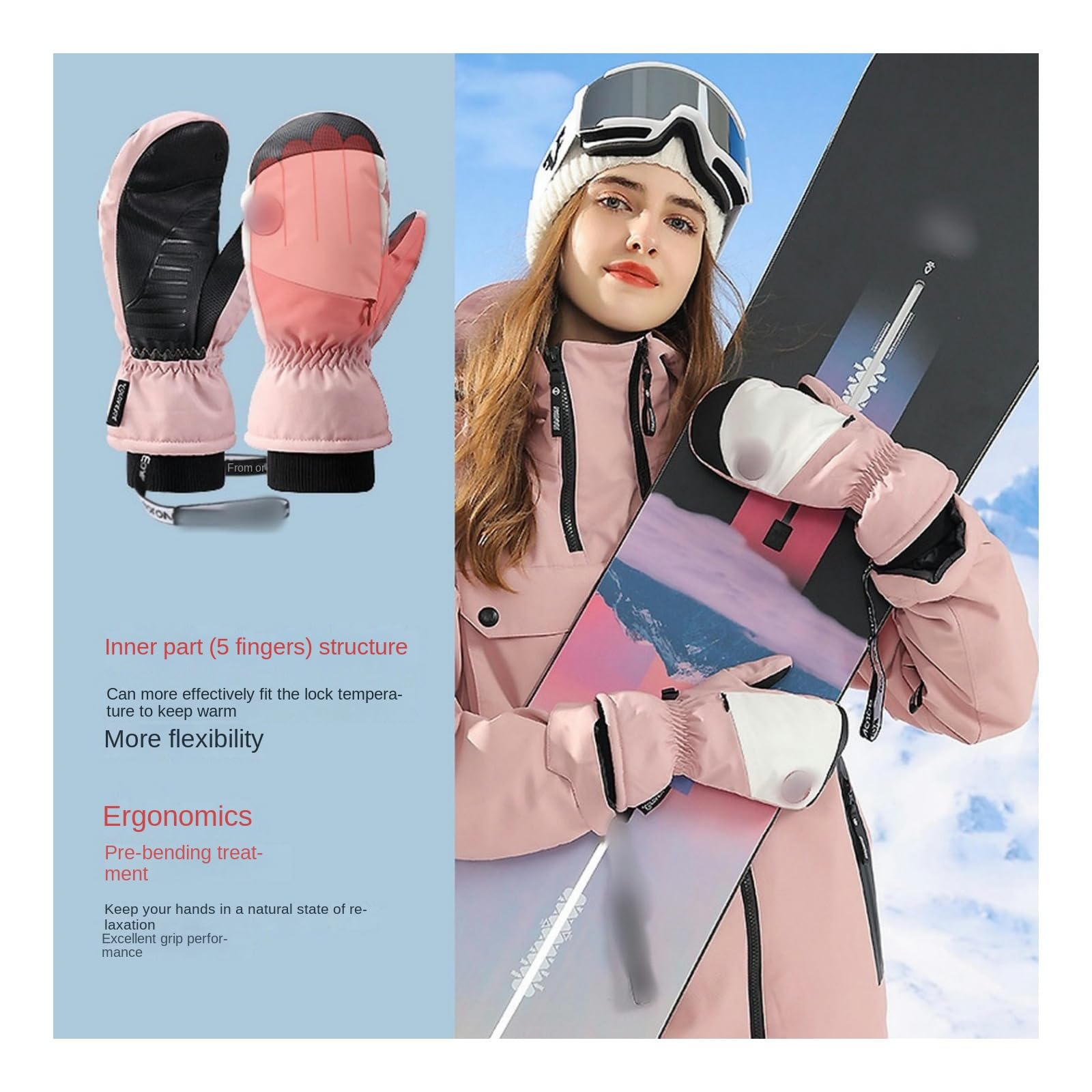 Rękawiczki snowboardowe zimowe ciepłe kolarstwo wodoodporne rękawiczki z ekranem dotykowym wewnętrzne rękawiczki pięciopalcowe