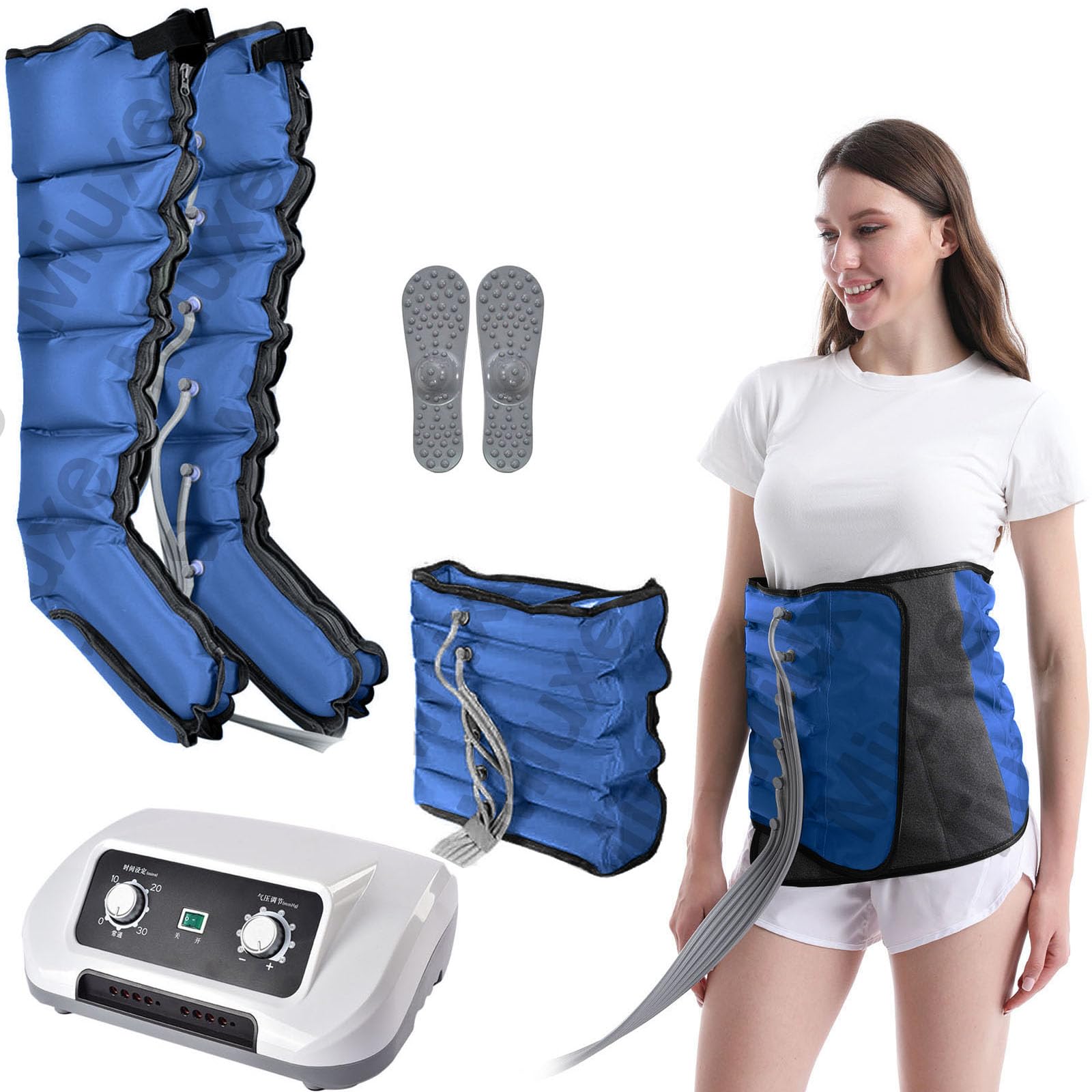 Pressoterapia Linfodrenaggio Gambe | Pressoterapia per Casa Professionale | 6 Camere Apparecchio Pressoterapia Gambe E Addome Braccia Anti Cellulite (Blu, 2 Gambe+1 Addome L)