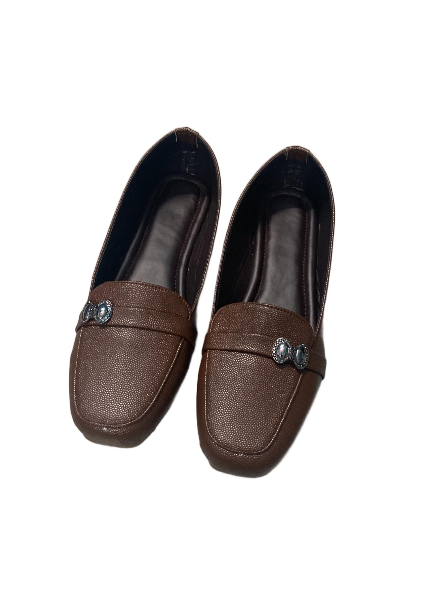 Classic Women's Loafer Flats with Silver Jewel Embellishment, Square Toe, Black, Tan, Brown-image-27
