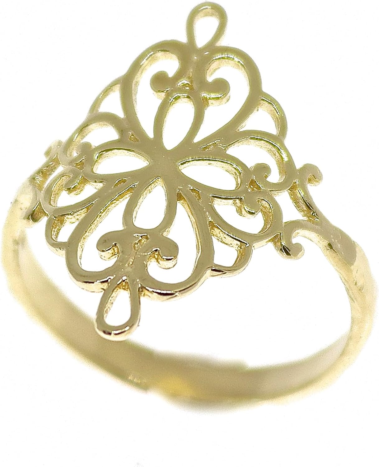Generic Gold Filigree Victorian Long Lace Ring, Size 8, 14k Gold Plated