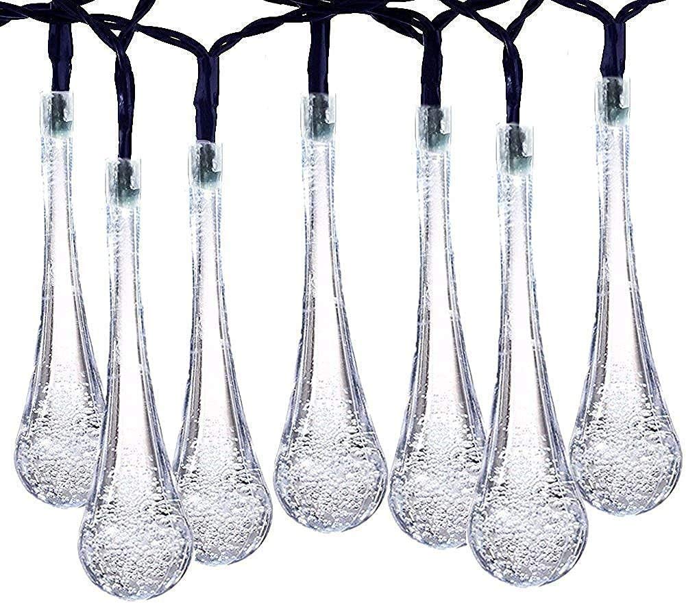 TTY LED Water Drop Light,5M 20 LED Waterdrop Outdoor Fairy String Lights with 8 Modes, Waterproof Teardrop Lights for Fence, Yard, Summer Party, Wedding [Energy Class A++] (White)