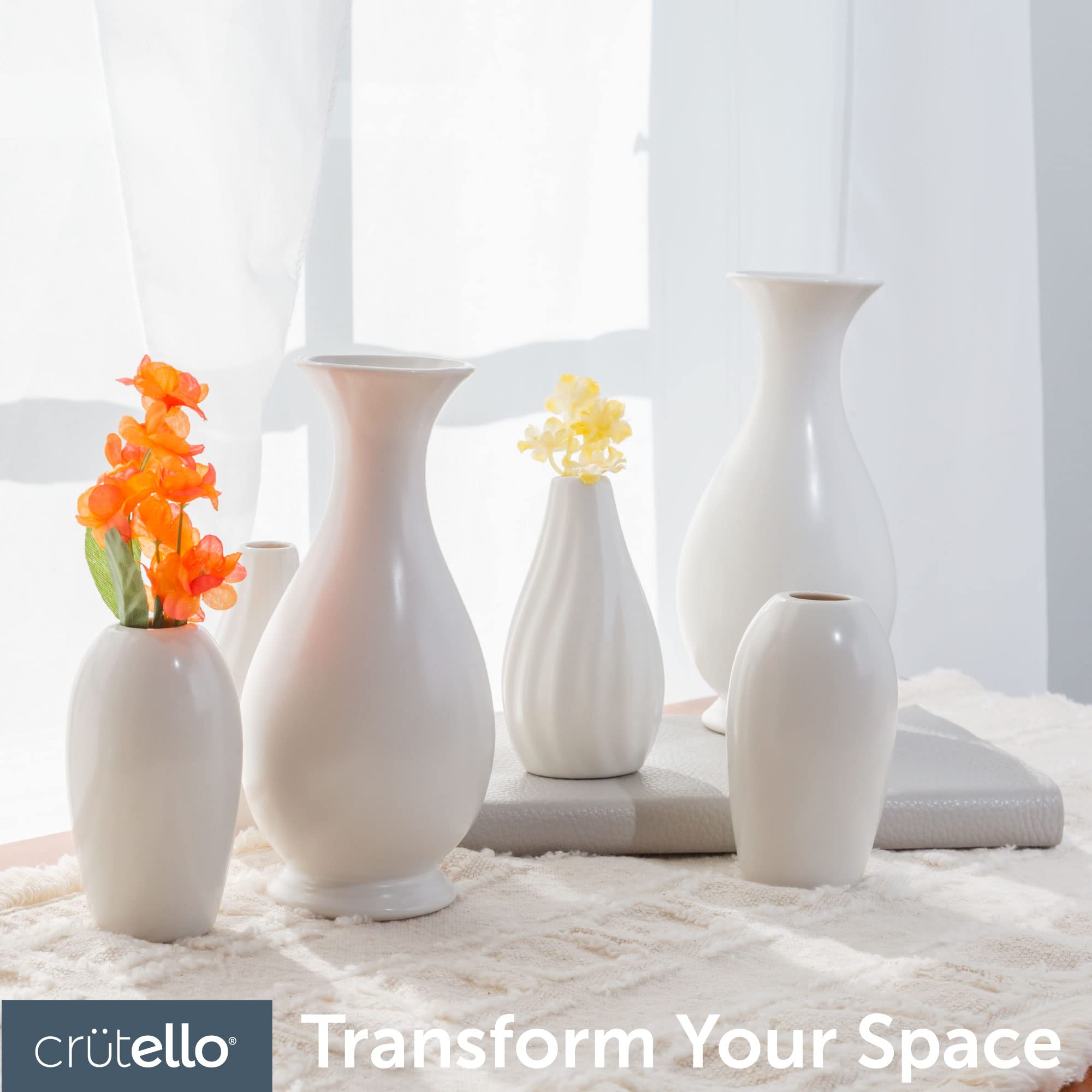 ホワイト陶器 花瓶 クラシック デザイン Amazon.co.jp: Crutello セラミック花瓶 6個セット ホワイト 装飾 光沢