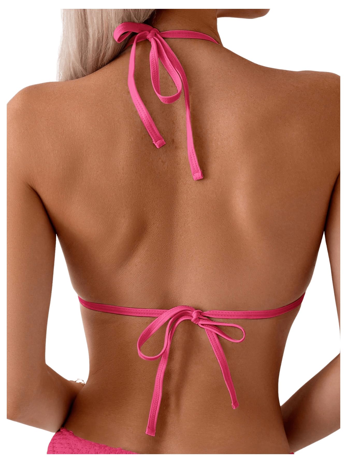 GORGLITTER Bikini damski zestaw z łańcuszkami, wiązane na szyi, trójkąt, bikini, seksowny, dwuczęściowy kostium kąpielowy z perłami, moda kąpielowa